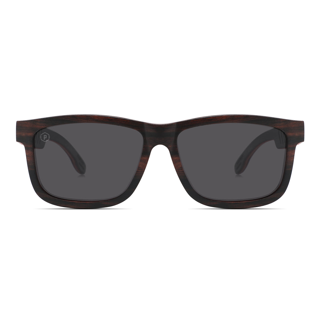 premium wooden rectangular sunglasses with black lenses