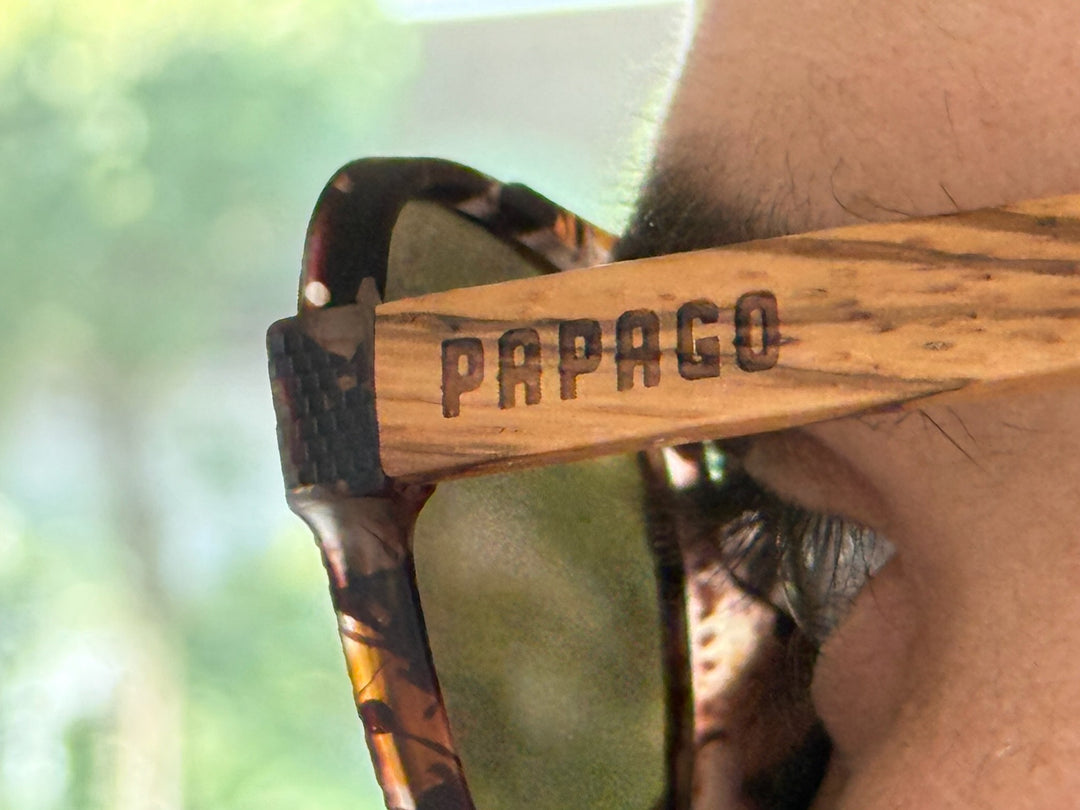 man wearing natural wooden aviator sunglasses to protect eyes