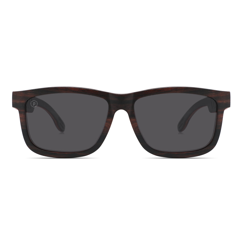 premium wooden rectangular sunglasses with black lenses